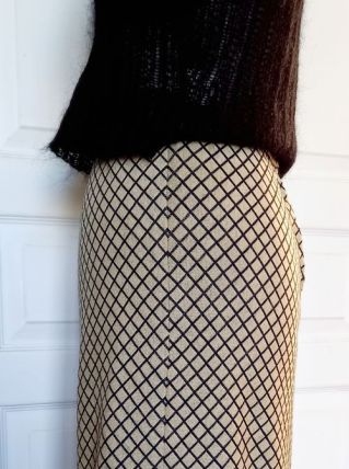 JUPE D'HIVER BEIGE A DAMIERS NOIRS