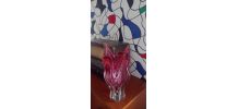 Ancien vase en cristal de bohême rose 