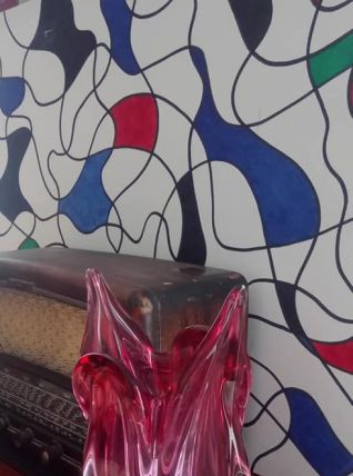 Ancien vase en cristal de bohême rose 