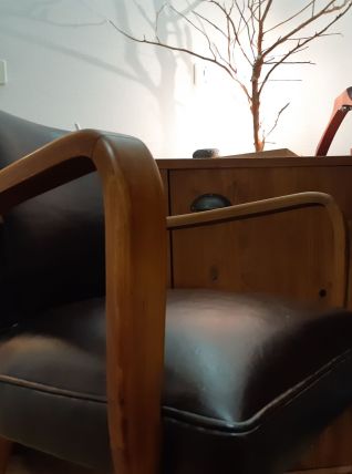 Fauteuil Bridge Début XX - rénové cuir