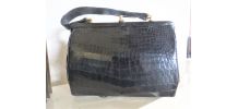 Sac à Main vintage noir Cuir façon Croco