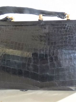 Sac à Main vintage noir Cuir façon Croco