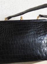Sac à Main vintage noir Cuir façon Croco