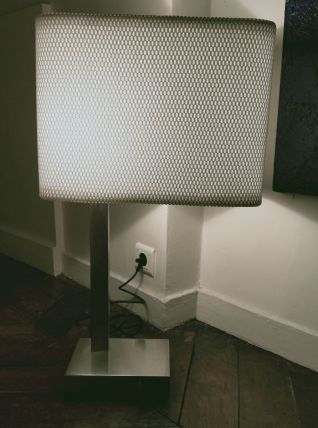 Lampe de bureau années 60 en alu brossé et tissu d'éditeur