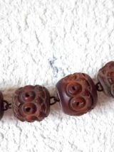 Ancien chapelet rosaire en bois sculpté 
