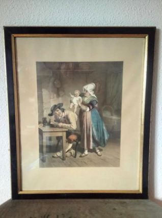 Lithographie ancienne sous cadre verre 