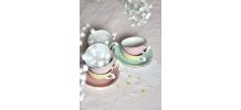 6 tasses et sous tasse colorées pastel