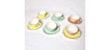 6 tasses et sous tasse colorées pastel