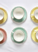6 tasses et sous tasse colorées pastel