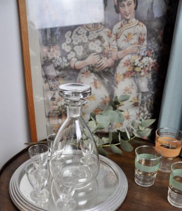 Service à Liqueur et 5 verres gravés