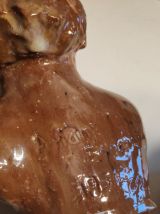 buste enfant en terre cuite émaillée marron de 1971 