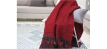 Plaid vintage fait main en laine rouge avec franges noirs
