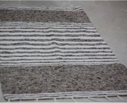 Tapis  fait main en laine marron rayures en blanc