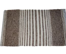 Tapis  fait main en laine marron rayures en blanc
