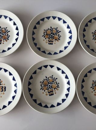 6 assiettes plates en faïence de LONGWY modèle NEUILLY