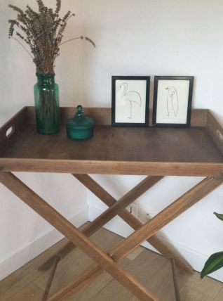 Table desserte  vintage pliante en bois plateau amovible 