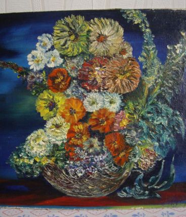 Tableau ancien, composition florale