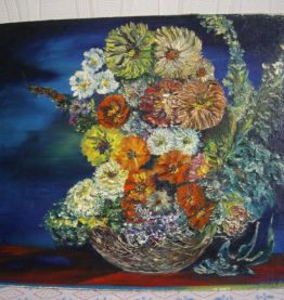 Tableau ancien, composition florale