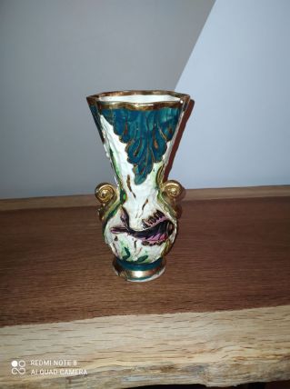 Petit vase décor poisson fait main signe PUGI année 50-60