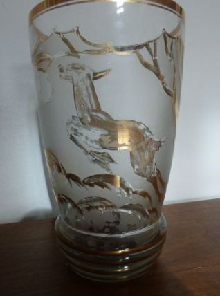 RARE Ancien vase verre dépoli dorure signé Mesnil année 30 