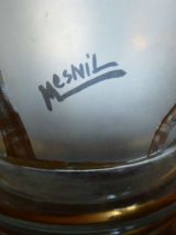 RARE Ancien vase verre dépoli dorure signé Mesnil année 30 