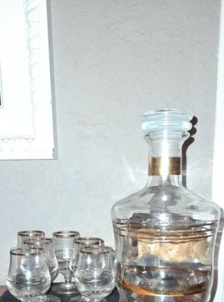 Carafe et verres liqueur traits dorés 