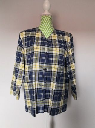 Chemise à carreaux vintage jaune et bleue
