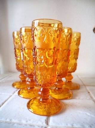 Six flûtes à champagne Empoli oranges vintage 50's 60's