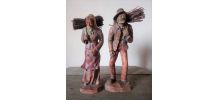 Anciennes statues en bois sculpté signées SIC