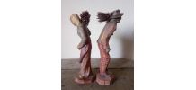 Anciennes statues en bois sculpté signées SIC