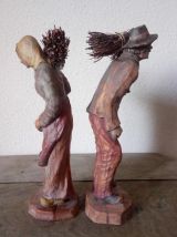 Anciennes statues en bois sculpté signées SIC