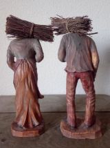 Anciennes statues en bois sculpté signées SIC