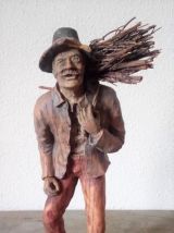 Anciennes statues en bois sculpté signées SIC