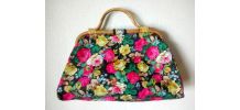 Joli sac fleuri avec anse osier - vintage 