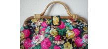 Joli sac fleuri avec anse osier - vintage 