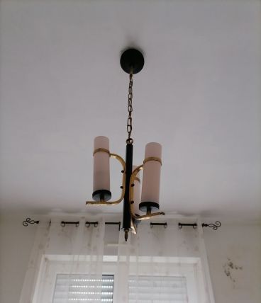 Lustre vintage Guariche, Arlus, Lunel,  Bauhaus 1950 opaline
