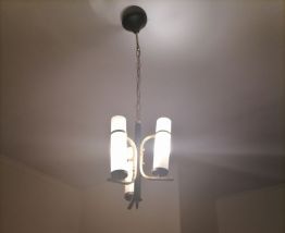 Lustre vintage Guariche, Arlus, Lunel,  Bauhaus 1950 opaline