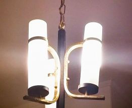 Lustre vintage Guariche, Arlus, Lunel,  Bauhaus 1950 opaline