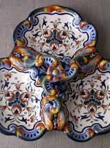 Beau serviteur à hors d'oeuvres ancien en faïence décorée 
