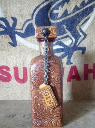 Ancienne bouteille d'alcool en verre et cuir - Cordoba 
