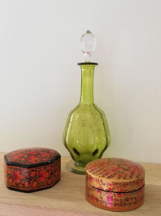 Set de 5 boites vintage provenance Asie et 1 Flacon vert