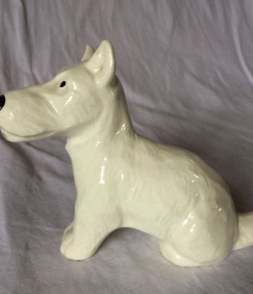 statuette chien fox faïence de Sarreguemines Art Déco