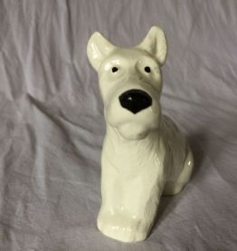 statuette chien fox faïence de Sarreguemines Art Déco