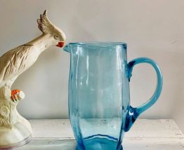 Service à orangeade en verre soufflé bleu
