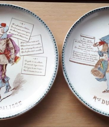 Lot de 2 assiettes anciennes en Choisy le Roy parlantes 