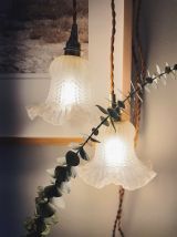 Duo de Lampes baladeuses en verre moulé vintage forme tulipe