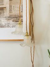 Duo de Lampes baladeuses en verre moulé vintage forme tulipe