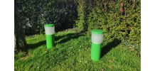 bornes éclairage de jardin vertes  métal et verre holophane