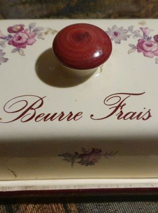BEURRIER ANCIEN VINTAGE EN CÉRAMIQUE FLEURI