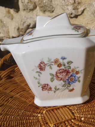 Ancien pot porcelaine fleurie à liseré doré